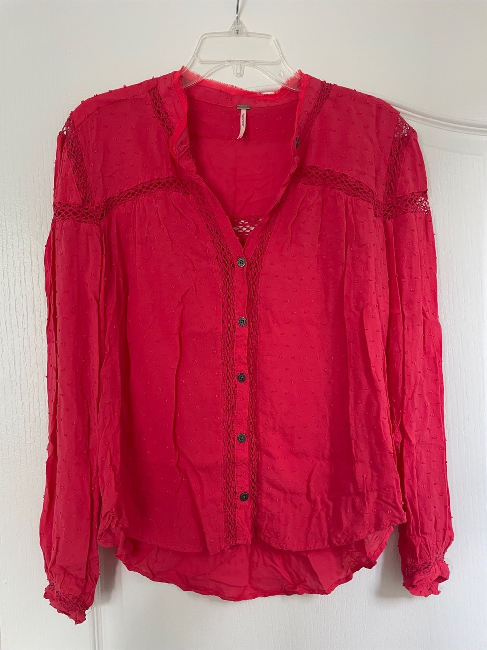 Free people - Women's Red Button-Front Long Sleeve Blouse